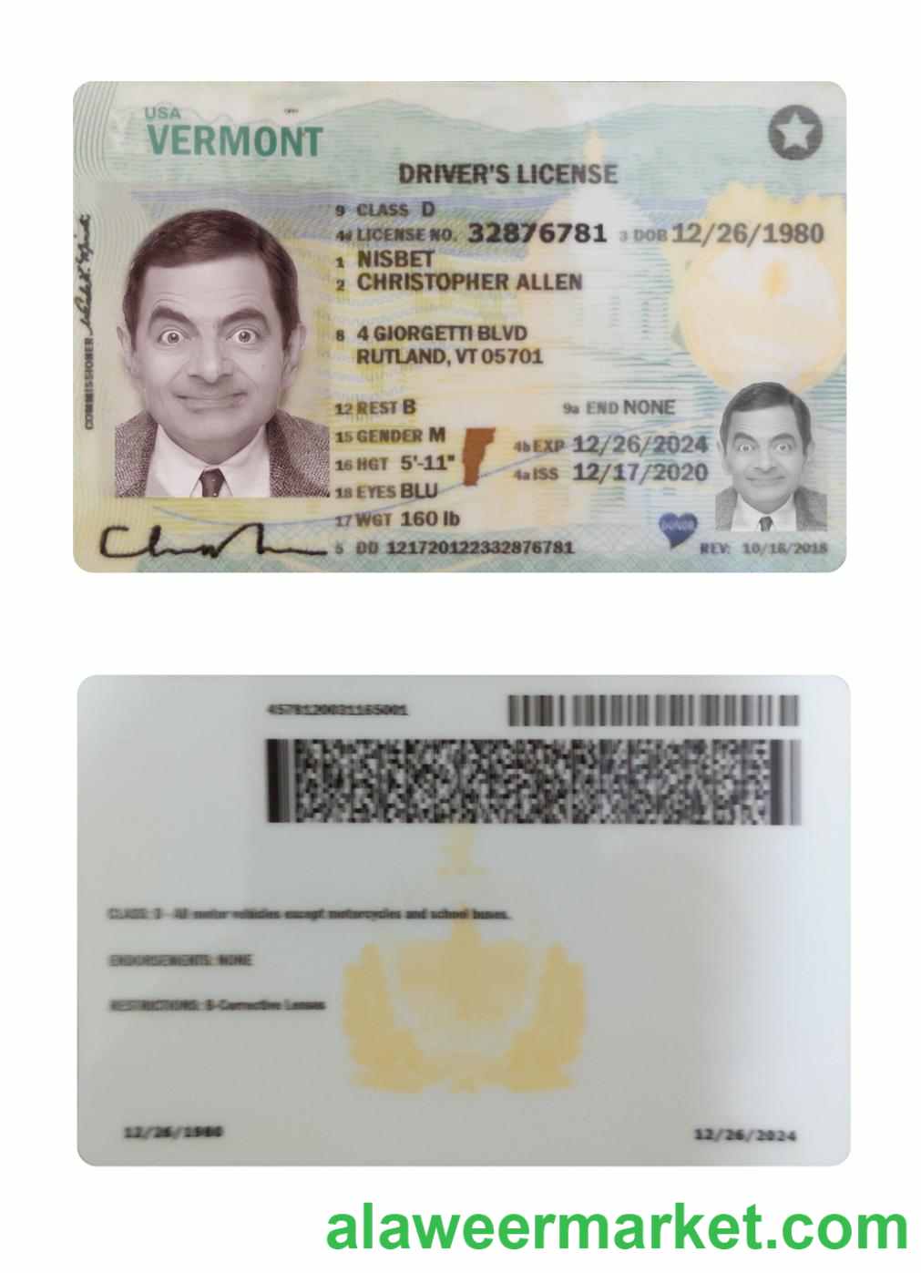 USA Vermont driving license 2020-present